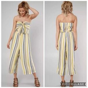 Daytrip Jumpsuit Strapless Yellow Striped Cropped Wide Leg M Cocktail Summer Mod
